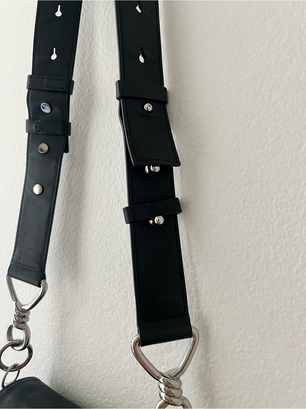 All Saints Black Leather Crossbody Clutch with Chain & Wide Strap - Picture 11 of 16